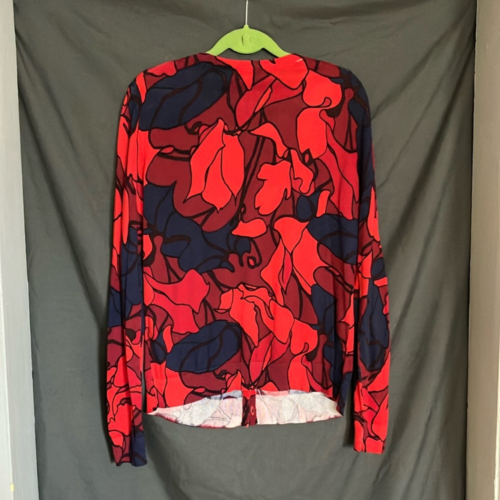 LOFT Red and Blue Floral Button Down Shirt - Picture 2 of 2